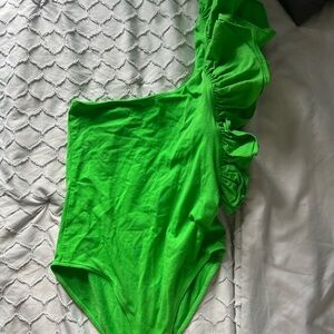 zara one shoulder ruffle body suit
